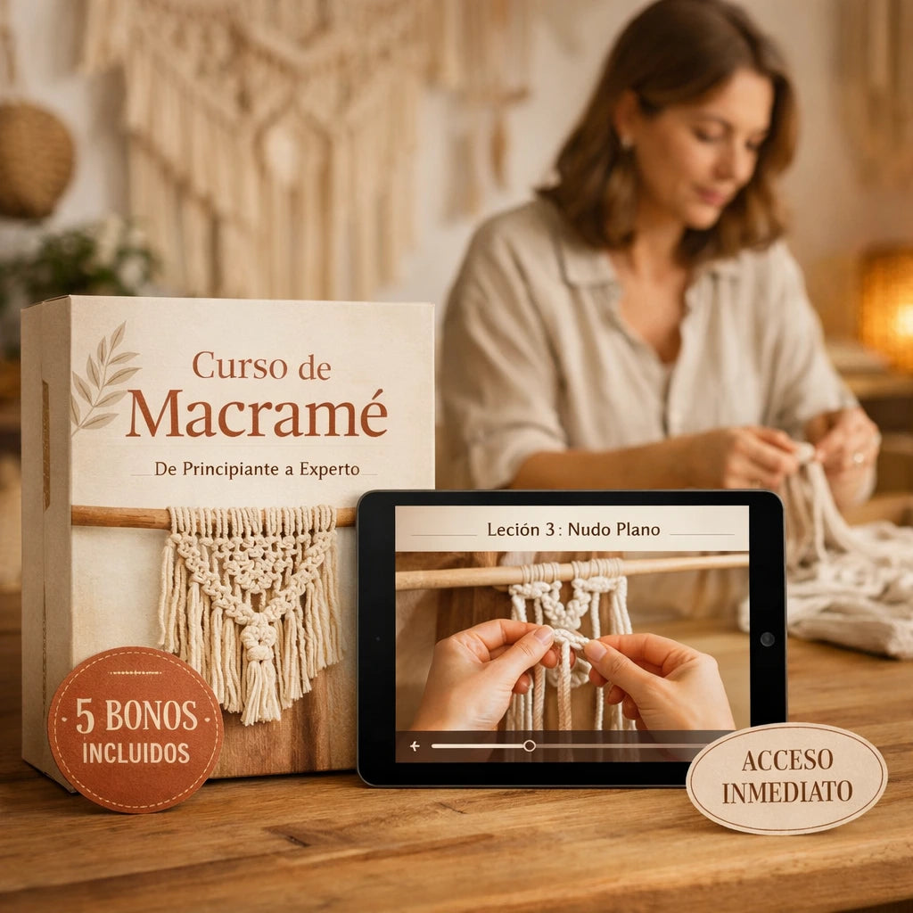 🧵 Aprendé Macramé Desde Cero y Creá Piezas Hermosas + 🎁 5 Bonos con +100 Patrones Exclusivos